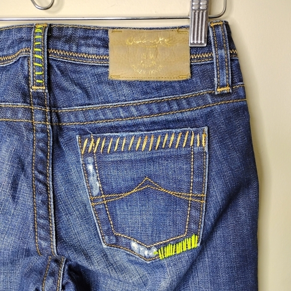 Azzure Y2K Bootcut Jeans Size 26 Low Rise Dark Wash Neon Stitching Vintage 2000s - Picture 7 of 13